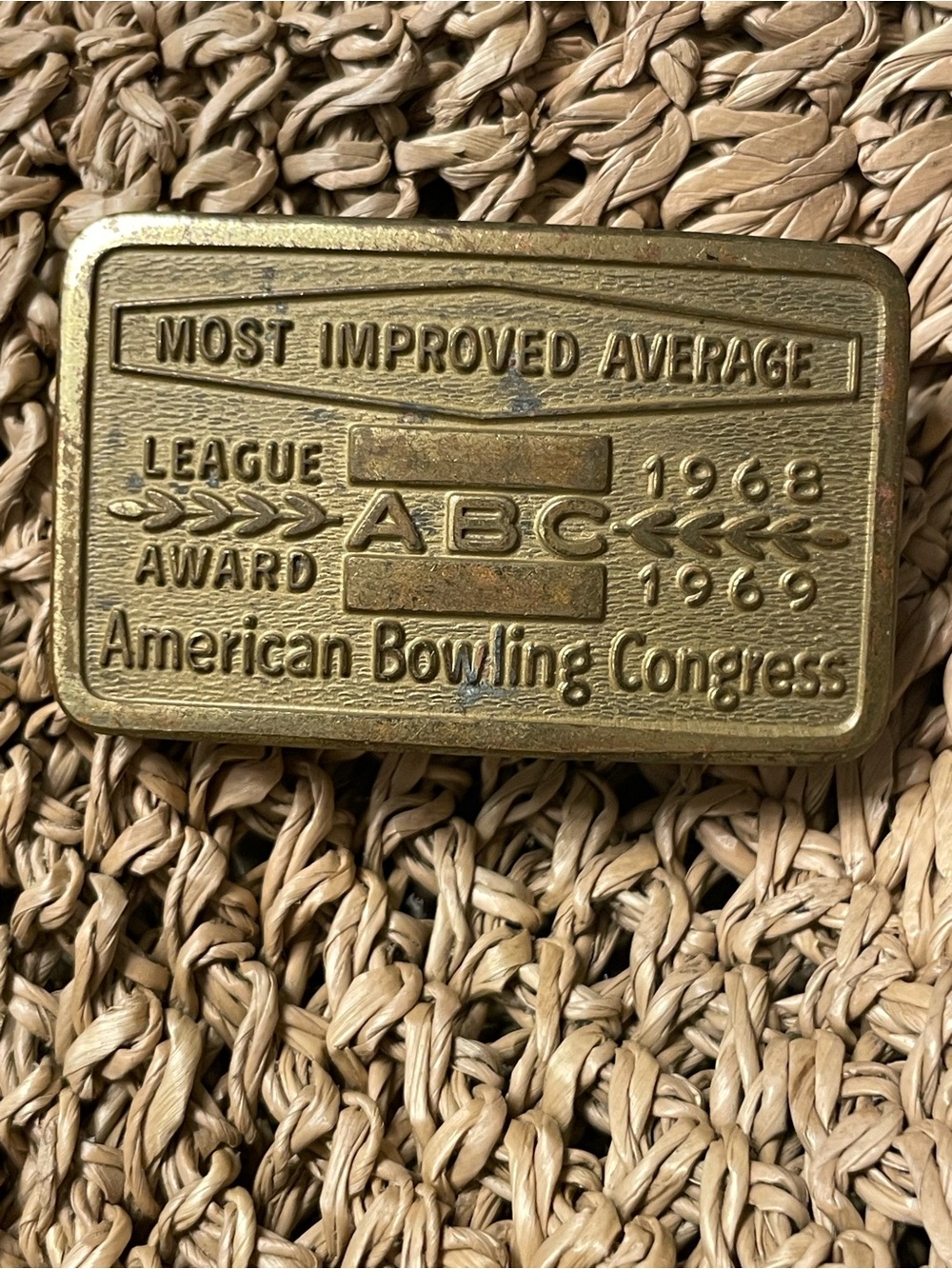 American Bowling Congress (ABC) Most Improved Average Award Brass Belt Buckle
